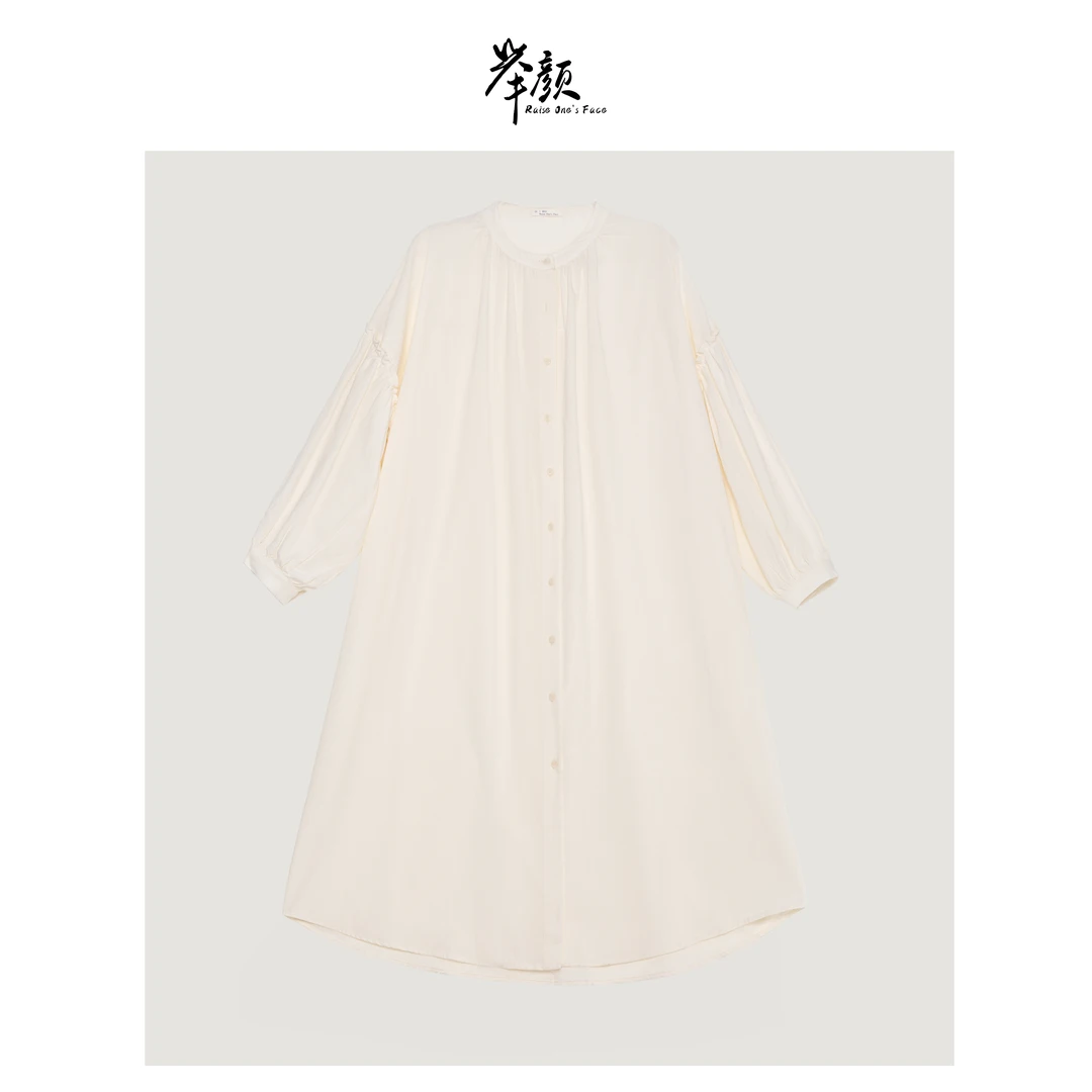 HUI-【白茶栀子】6232 木耳花边拼接长款衬衫