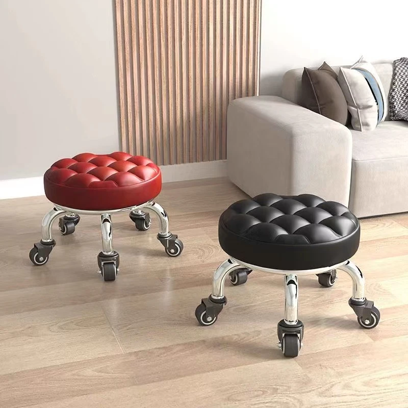金属架滑轮凳子客厅家用创意旋转皮凳可移动美缝垫脚脚踏凳换鞋凳
