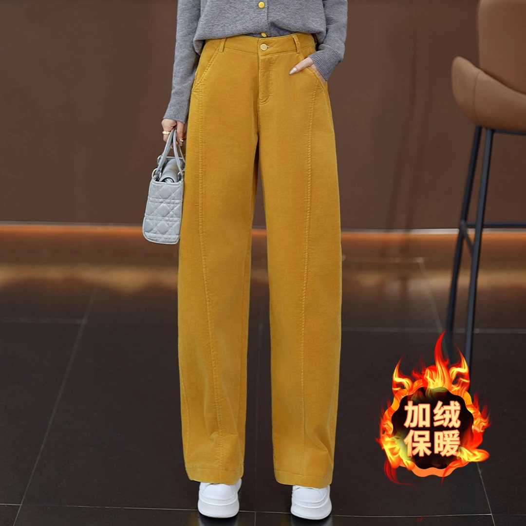 拉夏贝尔雪尼尔加厚阔腿弯刀裤女2025秋冬新款显瘦灯芯绒香蕉裤子