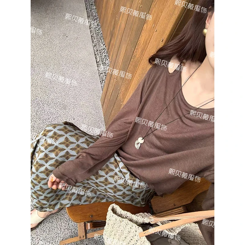 熙贝薇6【骨感美防晒】欧货罩衫露肩小心机空气感空调衫T恤 G7998