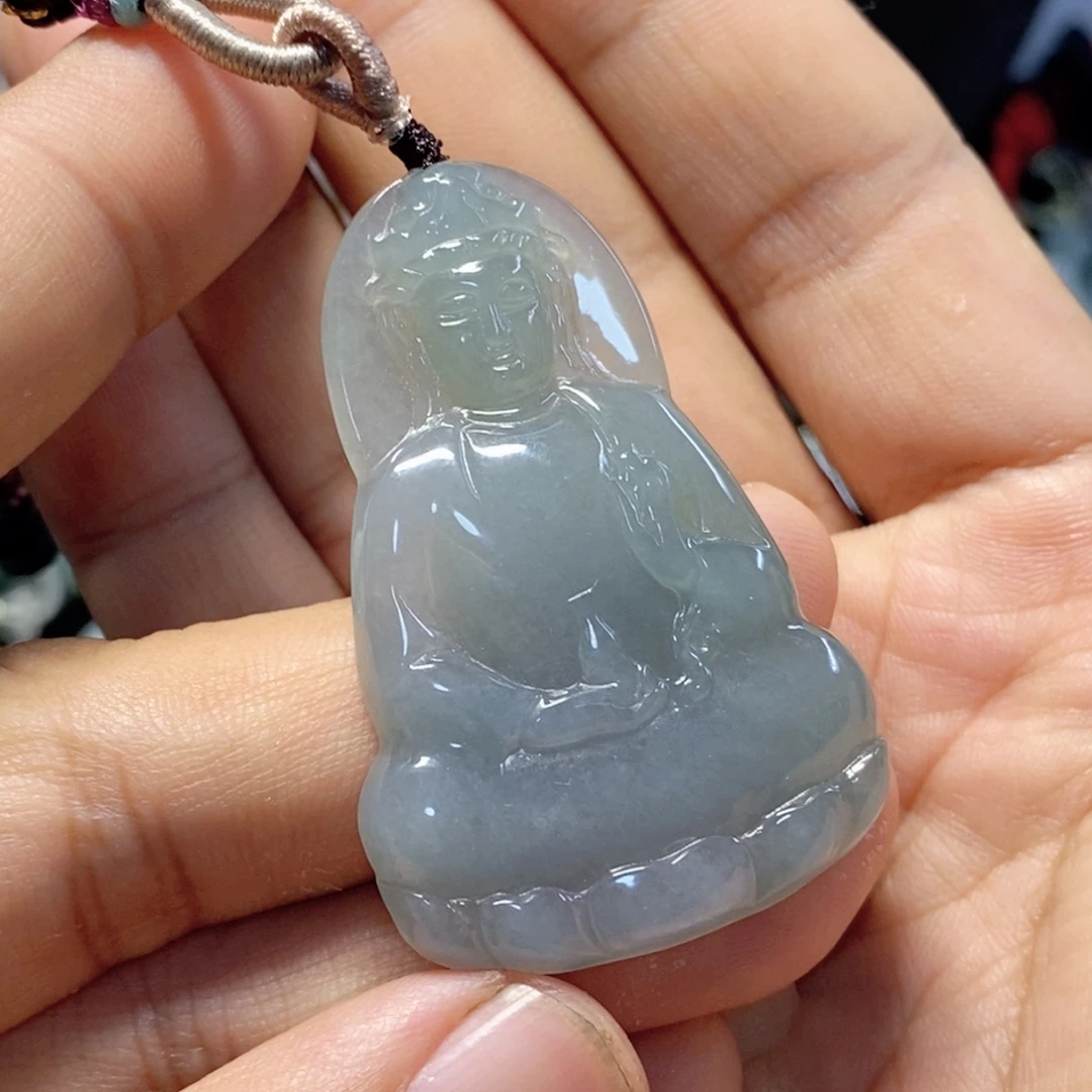 颈饰未镶嵌翡翠天然缅甸翡翠A素衣观音菩萨吊坠