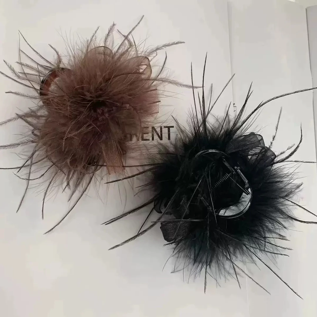 新款大号羽毛抓夹高级感气质发饰盘发夹子头饰爆款黑色头花鲨鱼夹