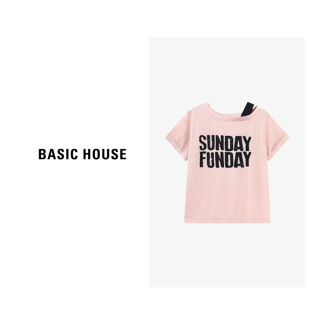 百家好夏季新款洋气知性风纯欲慵懒风字母印花针织衫-B0625B5BQX2