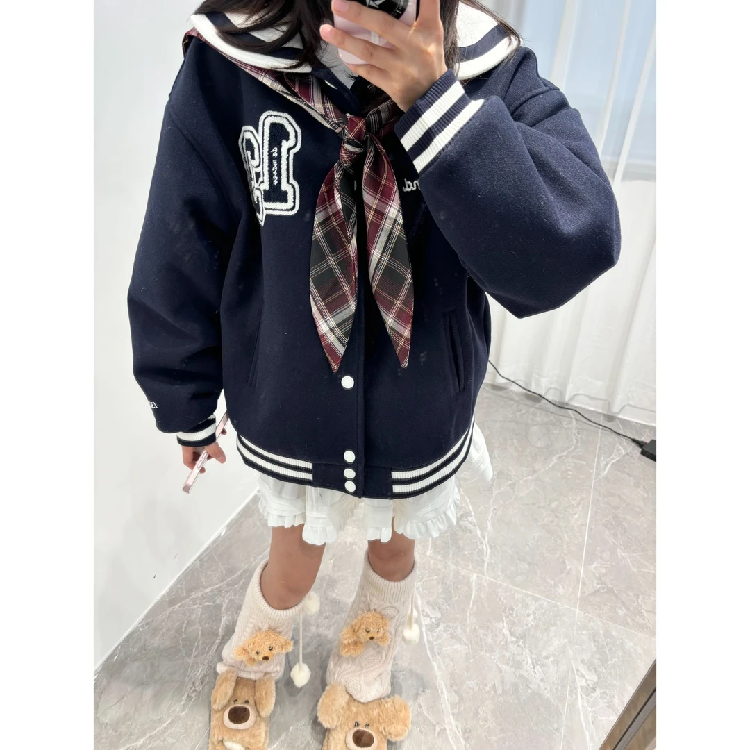 【YU·PP】（067）小众海军领大刺绣DIY领结甜酷棒球服外套（P0106）