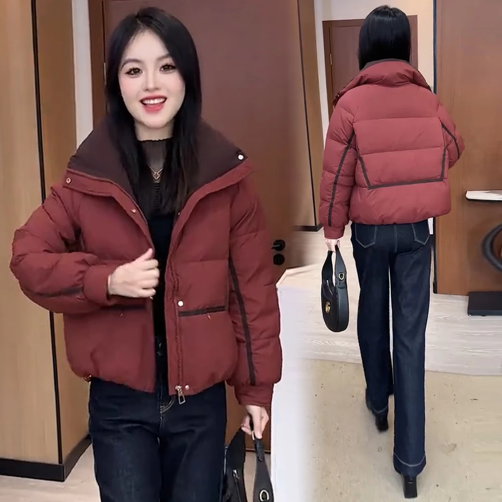 依客梵品棉服女短款2025冬季小个子加厚棉衣宽松百搭撞色棉袄外套