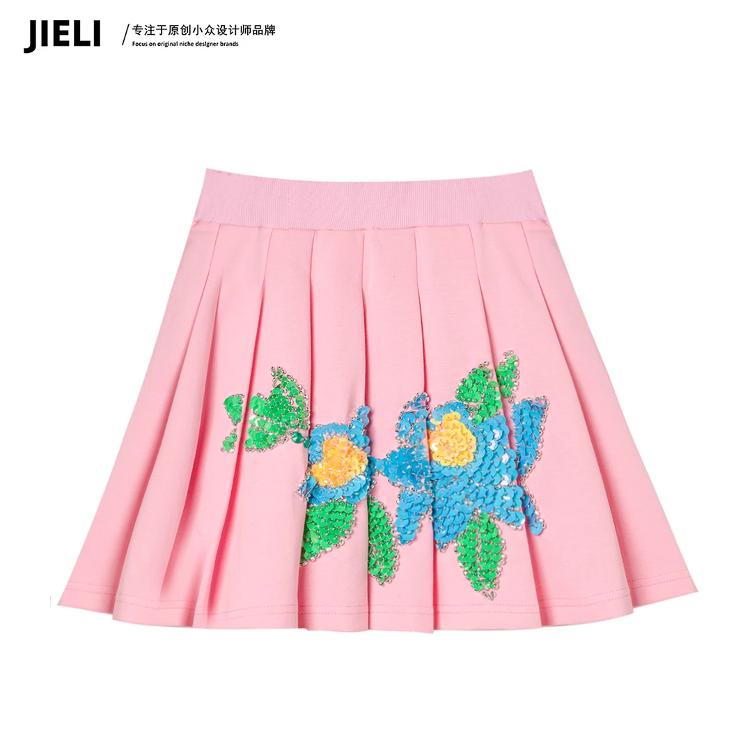 JIE LI/街力设计师高级感半身裙裙子女高腰气质粉色百褶裙女W357