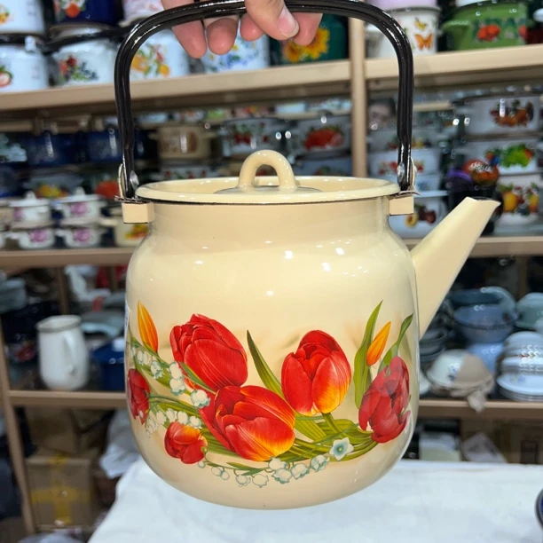 俄罗斯原装进口正品3.5升搪瓷茶壶加厚新款冷水烧水壶高温通用灶