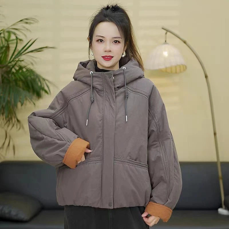2024新款潮流时尚百搭宽松短款连帽加厚保暖韩版冬季女士棉衣棉服