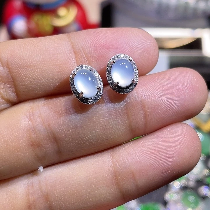 翡翠银S925镶嵌耳饰