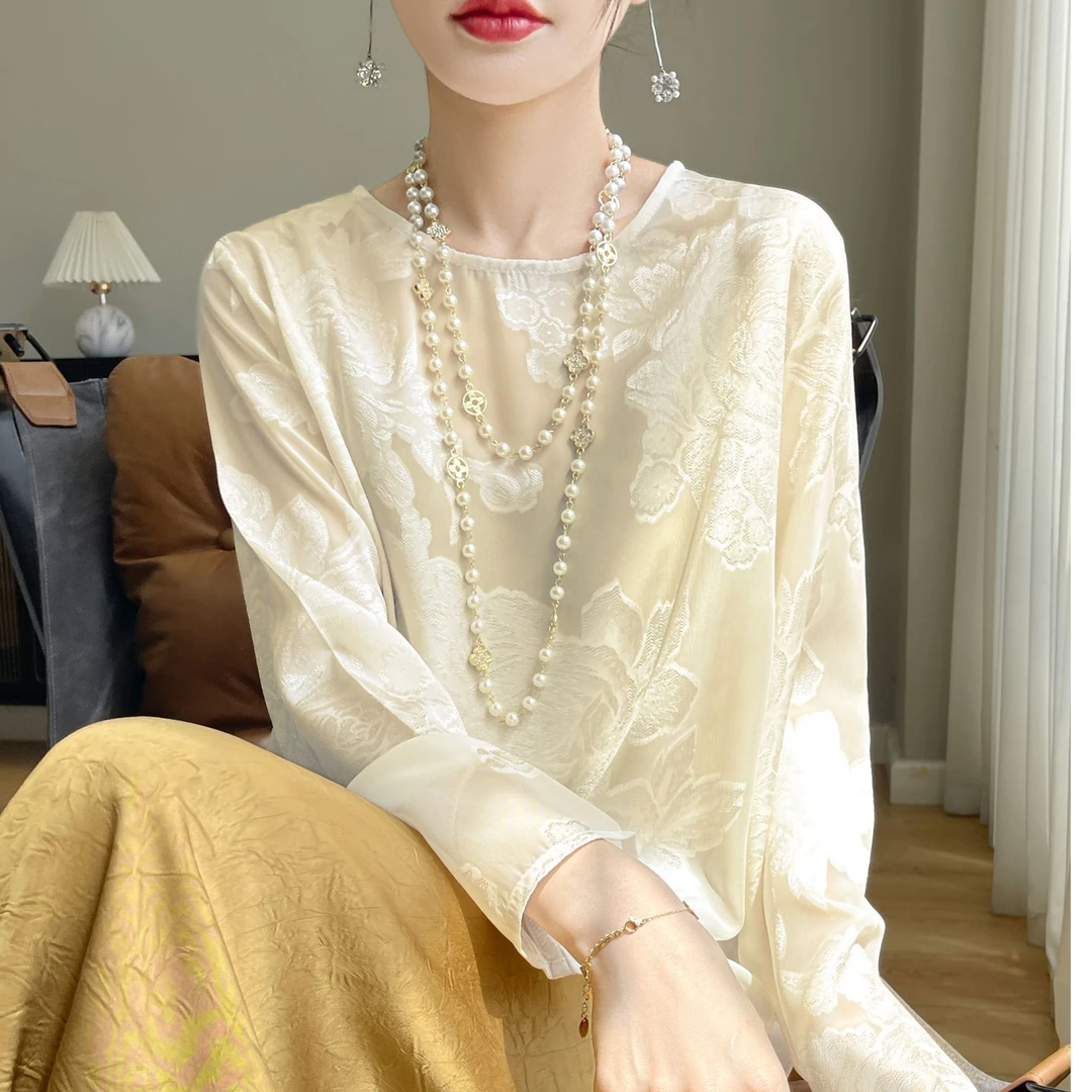 25圆领长袖女国风新中式提花上衣宽松打底