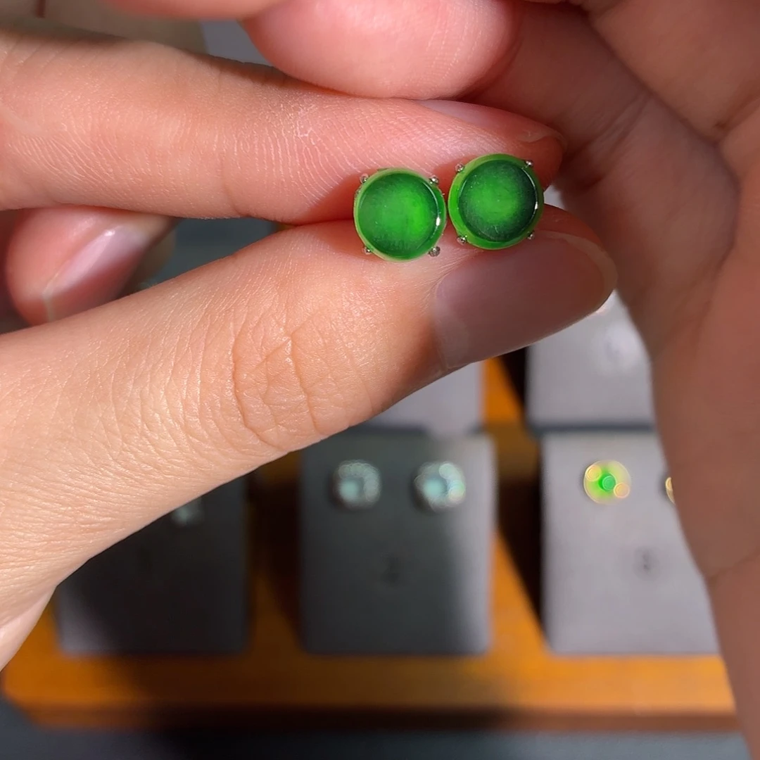 翡翠银S925镶嵌耳饰耳饰