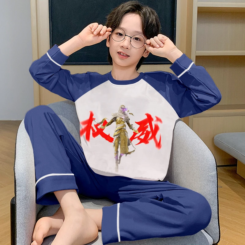 秋季纯棉儿童睡衣和平精英中大童长袖休闲圆领家居服男童亲子套装