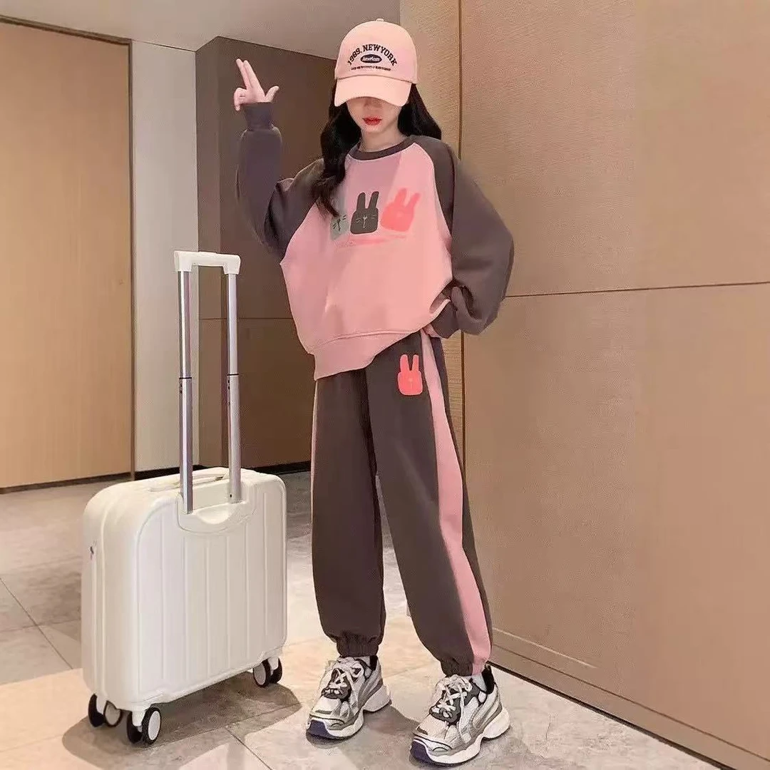 春秋洋气女童外套套装套头童装运动风网红女卡通动漫