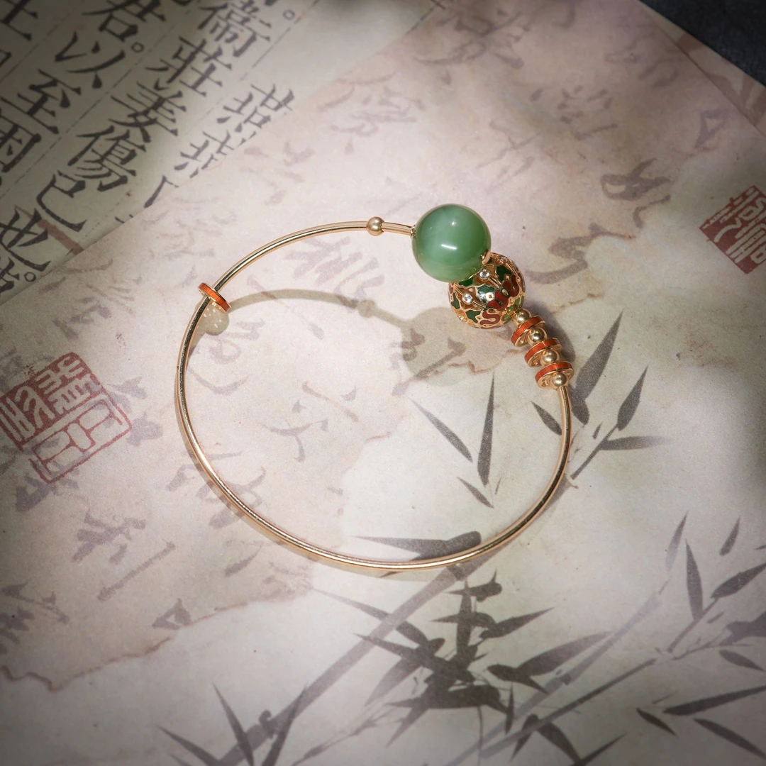 春谐·典藏级和田玉冰闪猫眼18K金高温珐琅手环AS1349