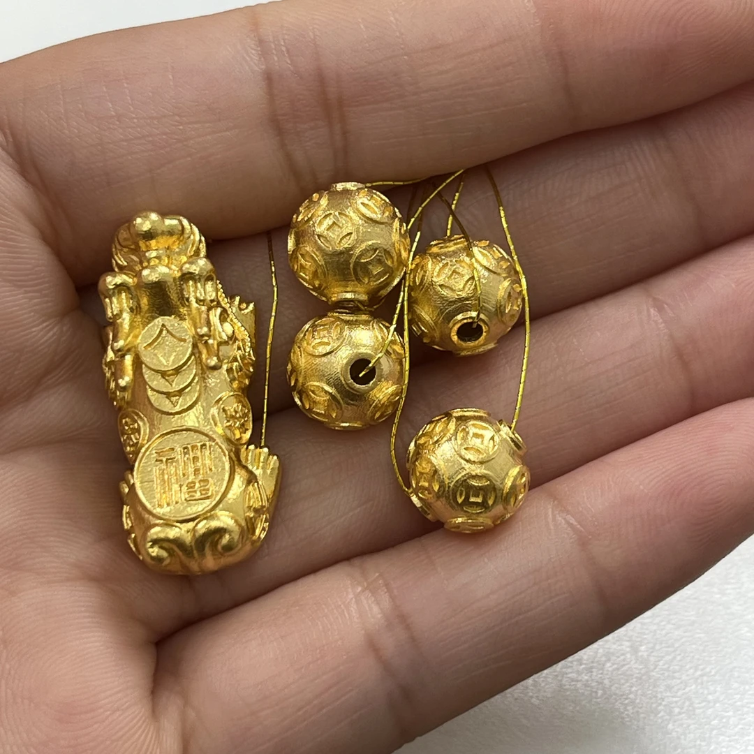 足金古法钱币五福貔貅手串