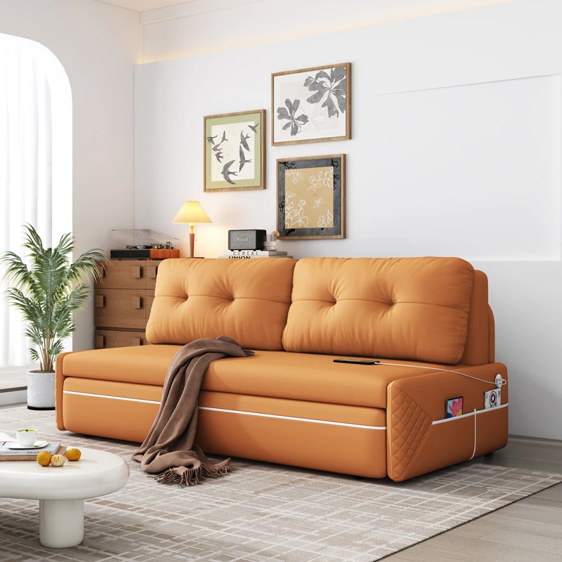 猫爪皮沙发床折叠两用小户型客厅网红多功能带储物无扶手2025新款