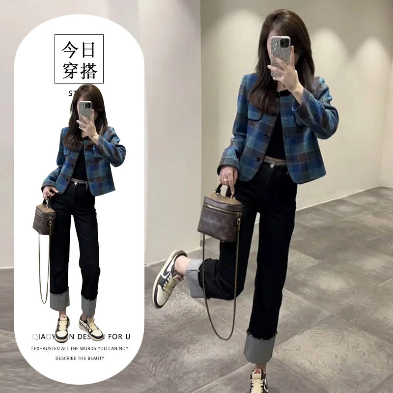 秋季2025新款小个子炸街减龄时尚高级感盐系轻熟韩系小香风套装裤