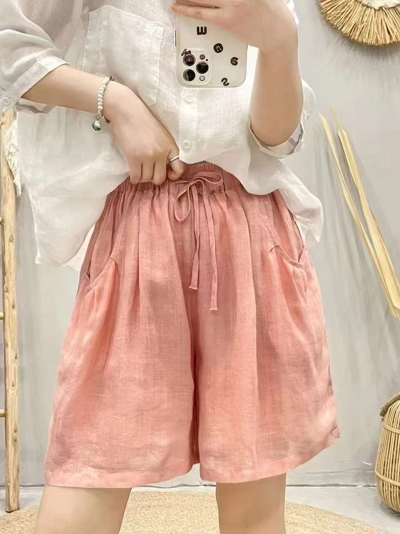 苎麻短裤宽松松紧腰显瘦高腰抽绳百搭时尚薄款纯色