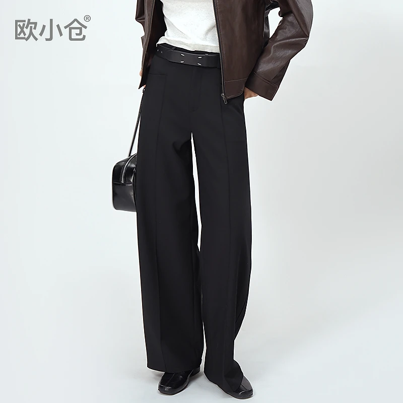 欧小仓奶茶系列立体挺缝弯刀裤高个子通勤天菜阔腿西装裤1750