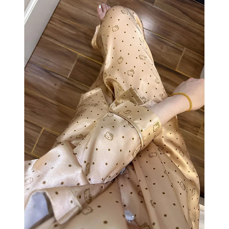 2024新款冰雪丝睡衣女春秋长袖套装高级感网红家居服夏季宽松薄款