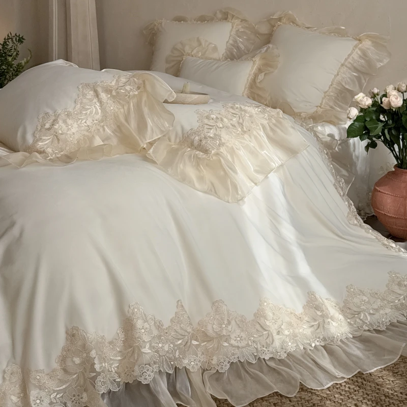 慕逸【山茶花】婴儿绒四件套冬季床盖款法式公主风牛奶绒床上用品