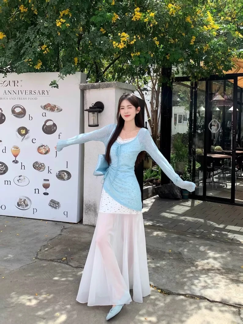 春夏气质甜美设感蕾丝碎花收腰显瘦仙气连衣裙子