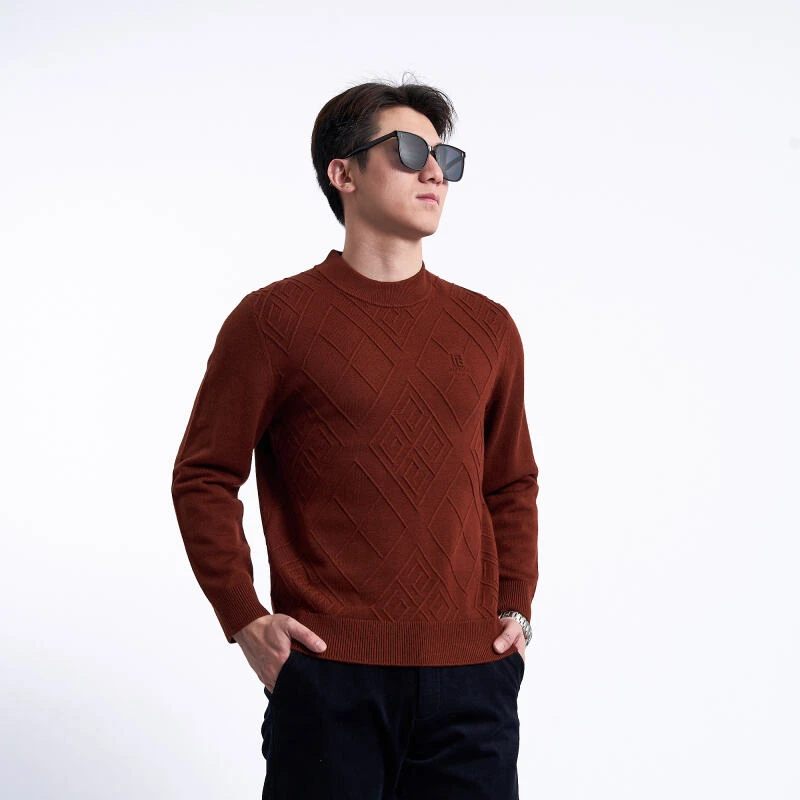 佰迪夫初春长袖加厚混纺男士纯色圆领时尚可机洗针织衫24351