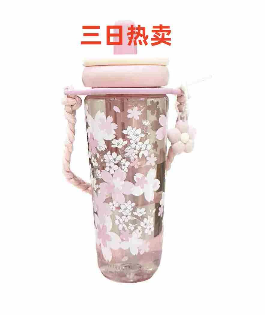 无品牌高颜值水杯超大容量杯子提绳杯水杯便携隔热茶水杯吸管杯