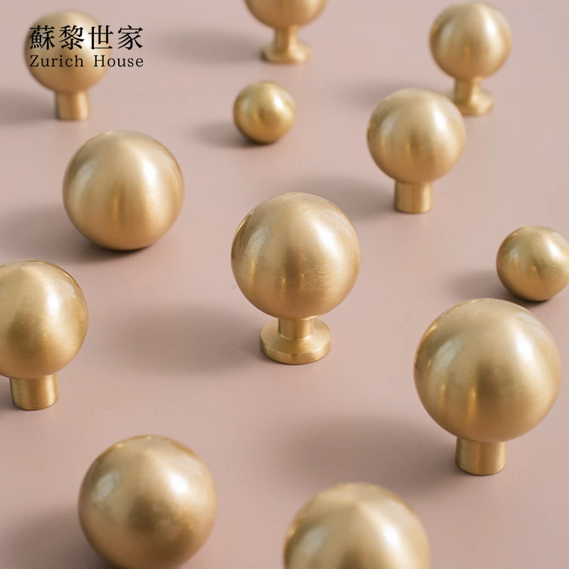 法式轻奢圆球单孔铜拉丝衣柜门抽屉橱鞋柜小把手