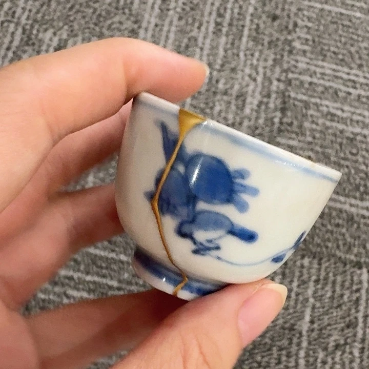 茶***瑟青花杯金缮杯杯杯