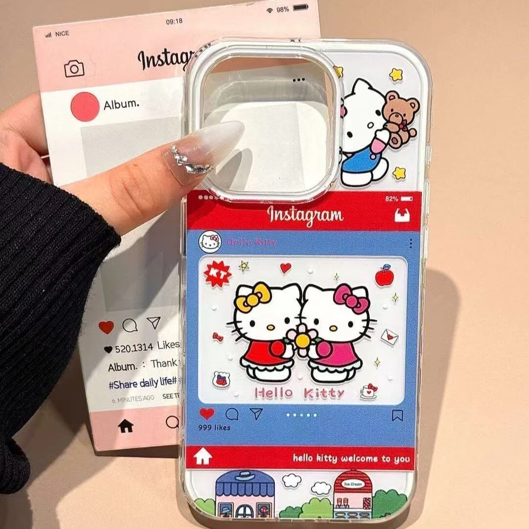 三只凯蒂猫imd白色大孔手机壳适用苹果16/华为/小米/VIVO/OPPO