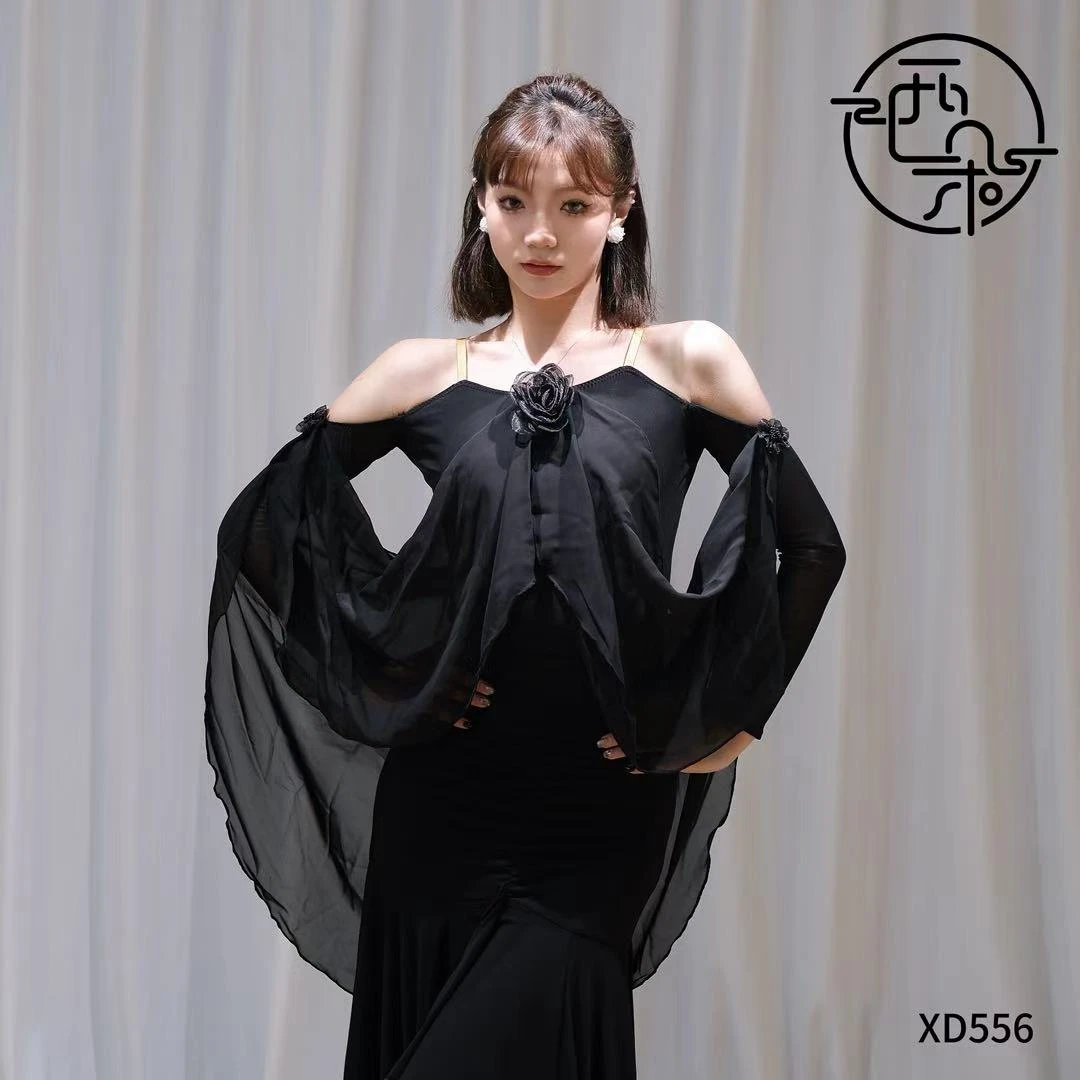 西朵舞服彩色系列吊带款花朵大袖飘摩登舞练功服上衣新款XD556