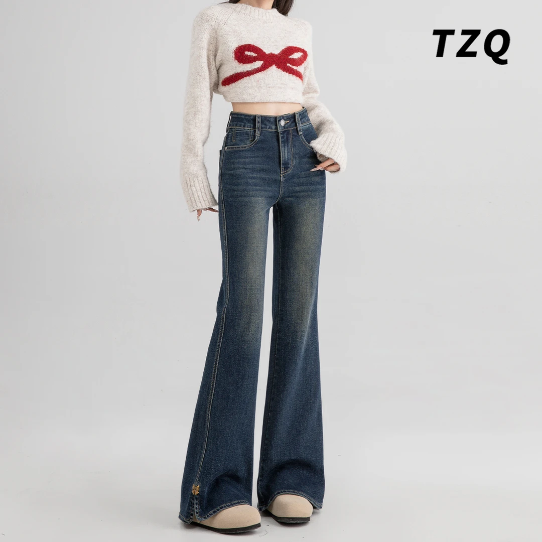 2213【金拐子专属】美式复古微喇牛仔裤女2025喇叭弹力显瘦拖地裤