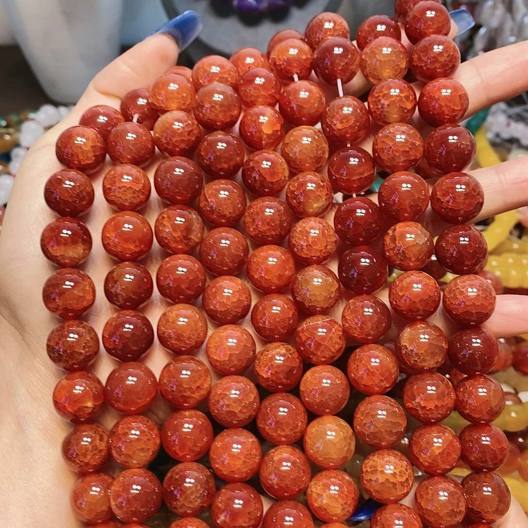 玛瑙/玉髓散珠天然红龙鳞14mm一条