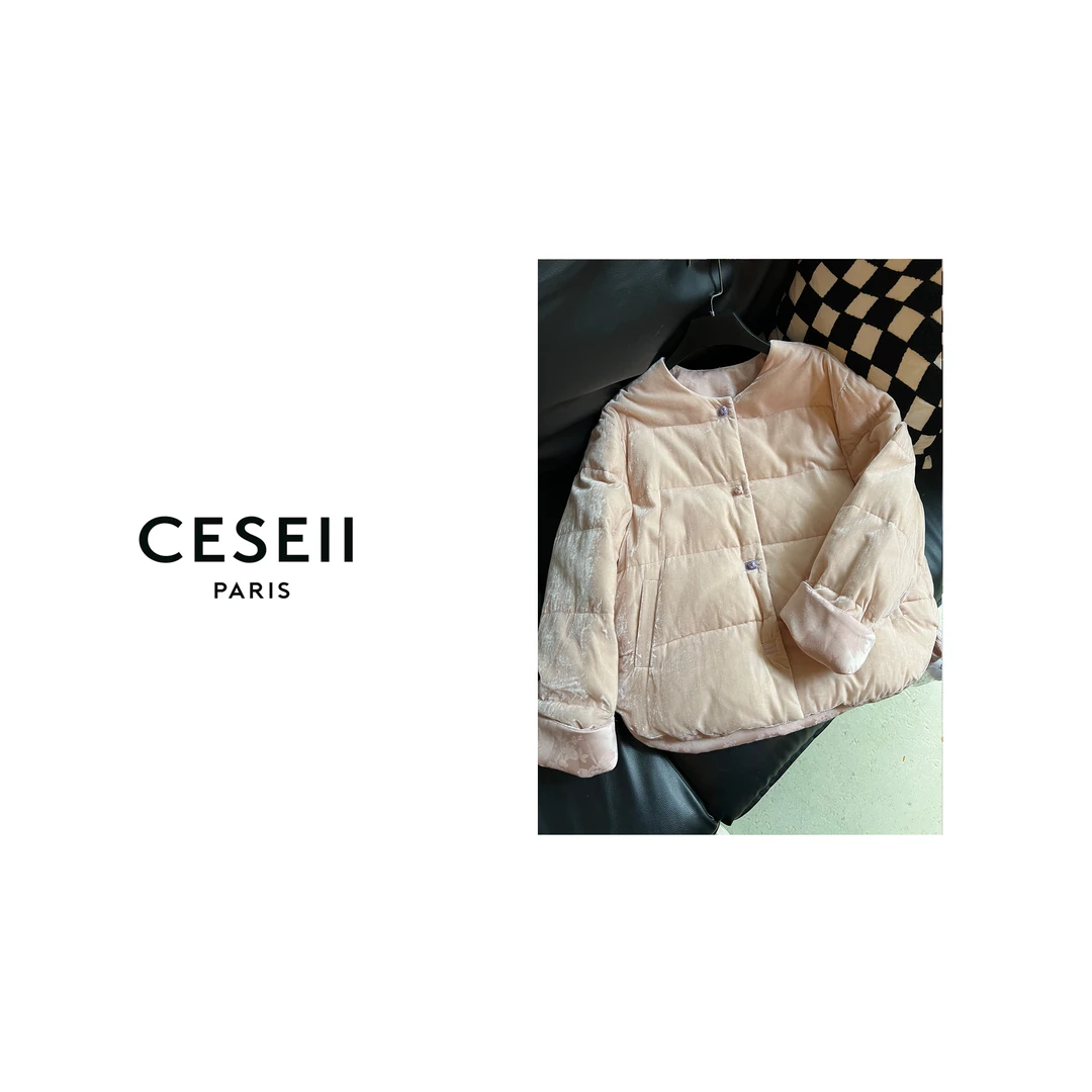 【XJ1386】CESEII秋冬新年战衣丝绒显白保暖新中式羽绒服