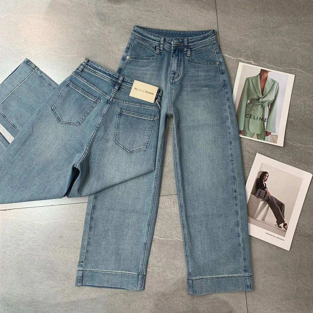 68120高端浅色牛仔裤女春秋季2025流行小个子垂感显瘦法棍奶奶裤