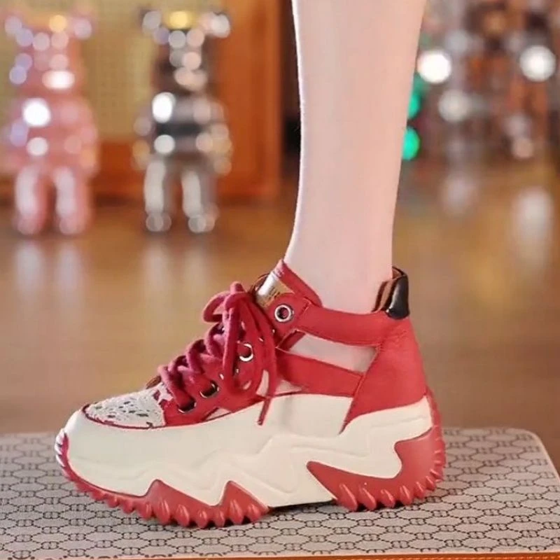 2025百搭ins老爹鞋高帮女款夏季透气运动鞋厚底时尚增高镂空鞋子