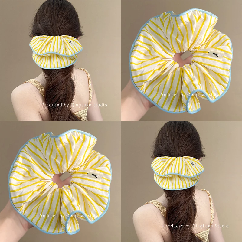 夏威夷日落~复古条纹大肠发圈韩国高级感马尾头绳清新头花盘发器