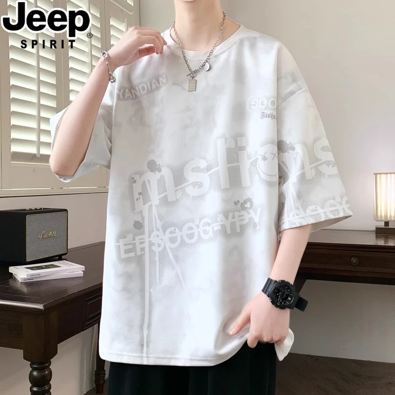 JEEPSPIRIT吉普冰丝短袖t恤男生夏季帅气美式休闲青少年潮流上衣
