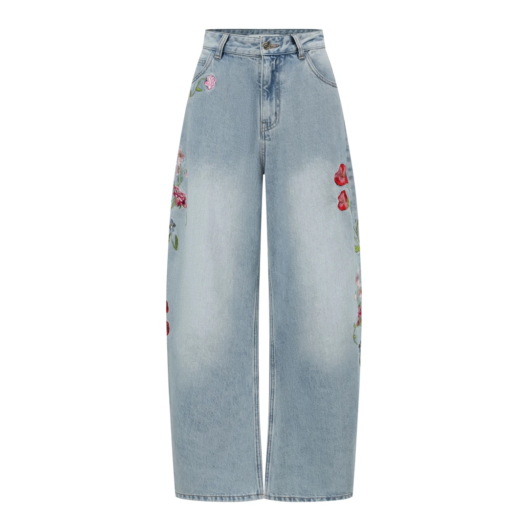 【顾文婷专属达播】蒋云26 花生万运 侧缝绣花造型牛仔裤E26SS13002