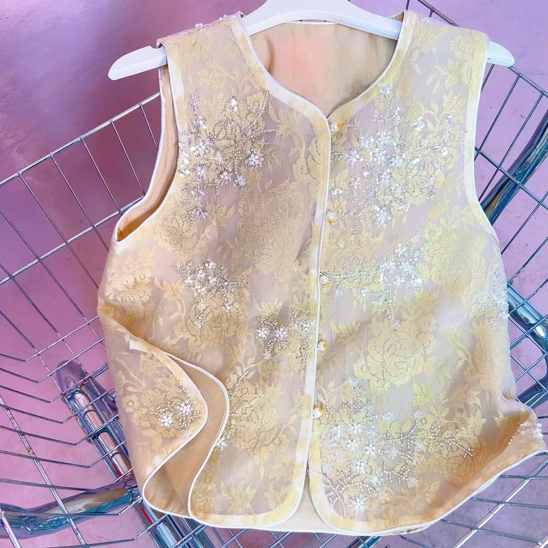 【繁星】春夏亮片刺绣新中式时尚马甲显瘦透气百搭