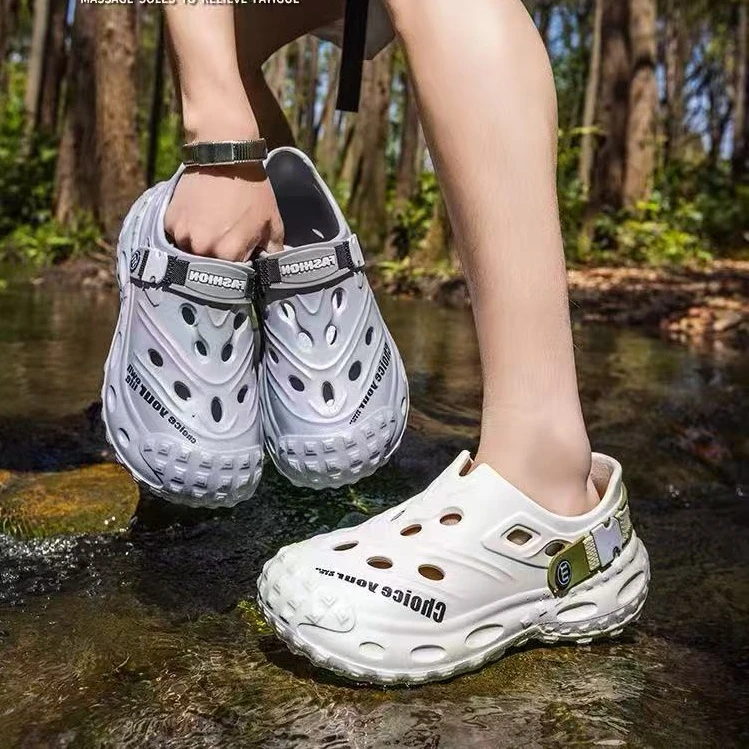 奥特莱斯洞洞鞋外穿防臭包头拖鞋厚底踩屎感男士沙滩运动老爹凉鞋