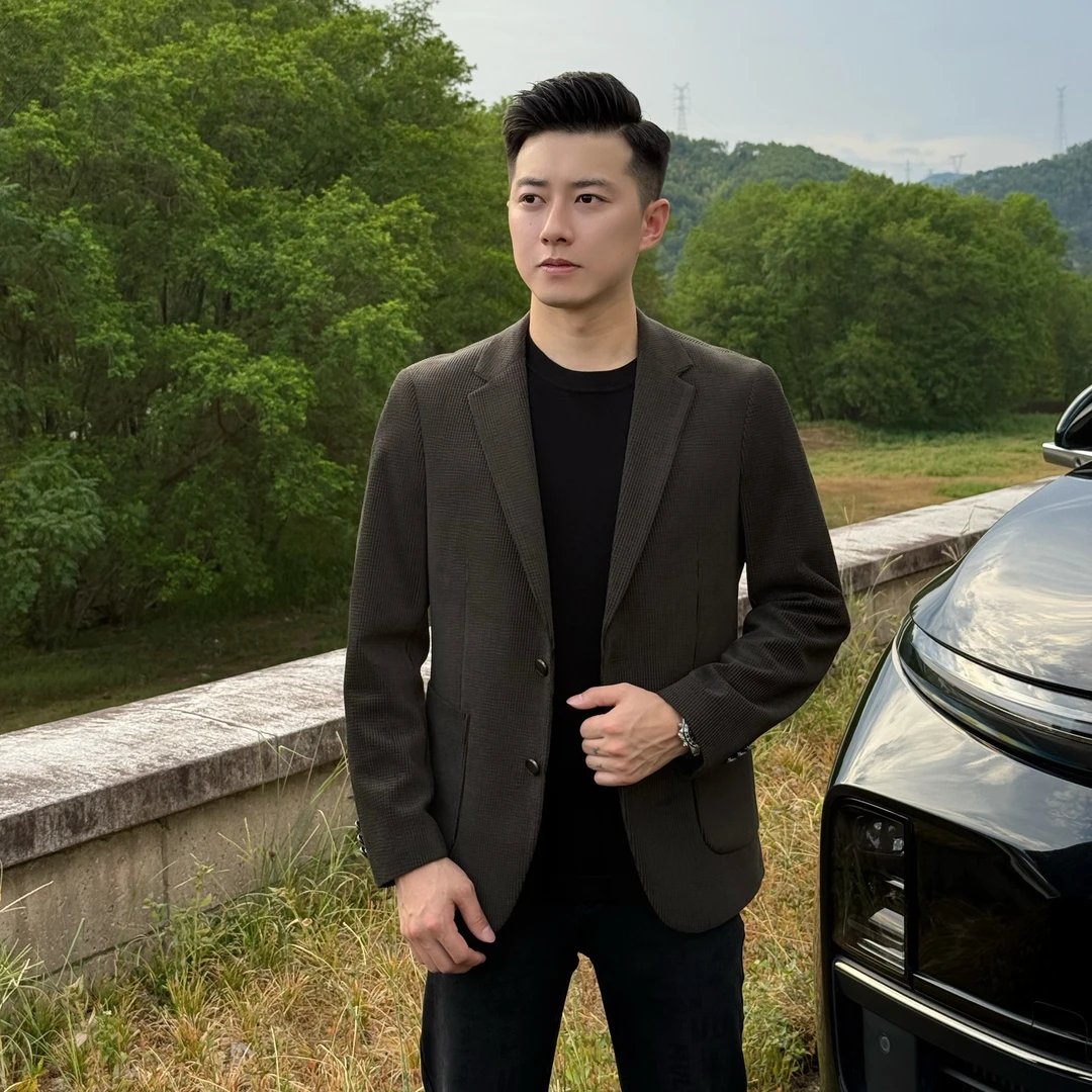 小杰/L-Jie 男士气质修身休闲时尚灯芯绒西装外套（0003）