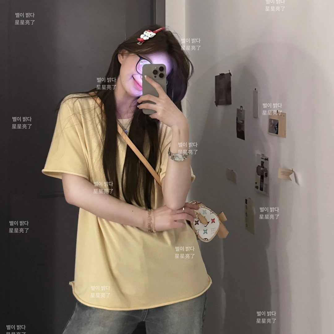 韩系chic别致宽松减龄上衣女2025春季新款正肩T恤别致超好看小衫