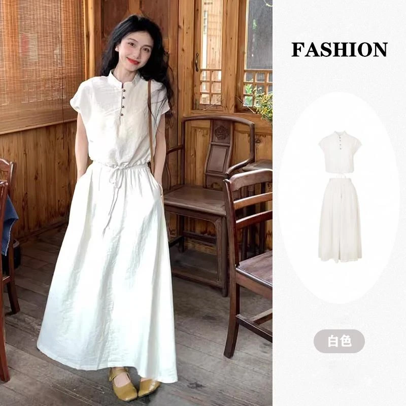 新中式法式气质白色半身裙连衣裙子女2025新款夏装搭配一整套长裙