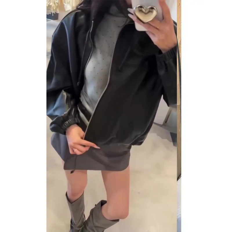 秋冬新款气质网红外套慵懒风时尚套装显瘦韩版内搭休闲百搭短裙女