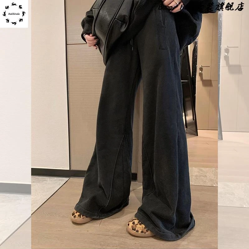 美式高街复古设计感大微喇阔腿裤秋冬新款显瘦显腿长休闲拖地裤女