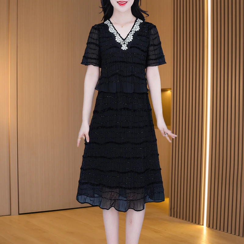 【连衣裙】25236优雅新款气质时尚大气减龄休闲收腰显瘦连衣裙M-4XL