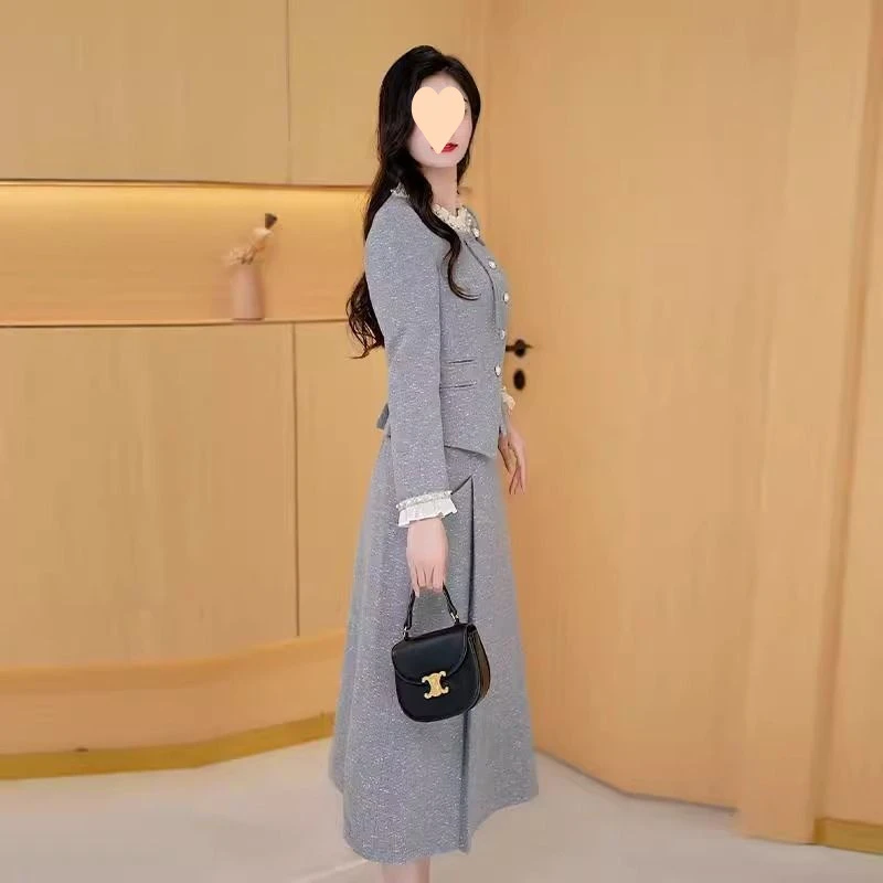 洋气时尚秋季女装气质秋装中长款收腰修身 615 新中式国风套装裙