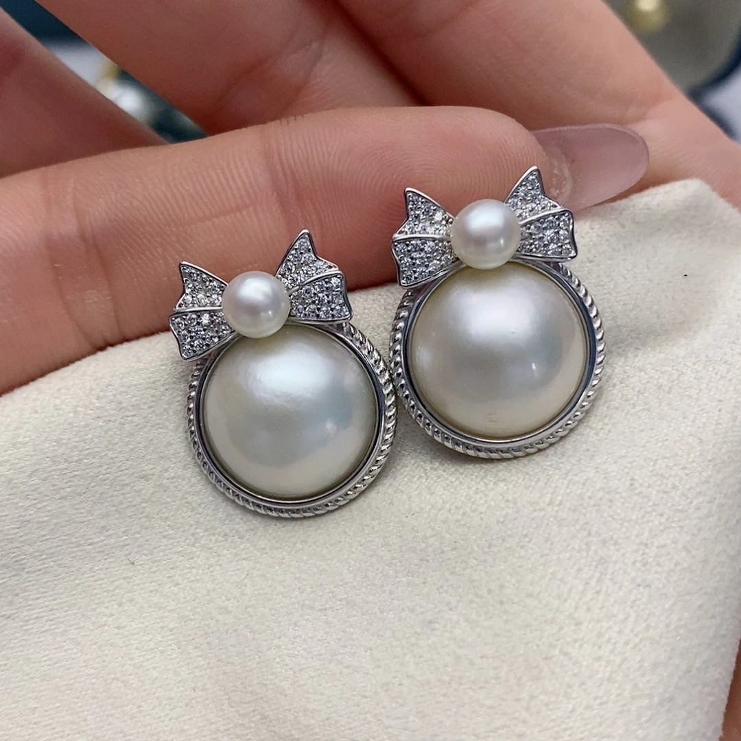 【闪购商品】拼合珍珠（马贝珠）耳饰银S925镶嵌11